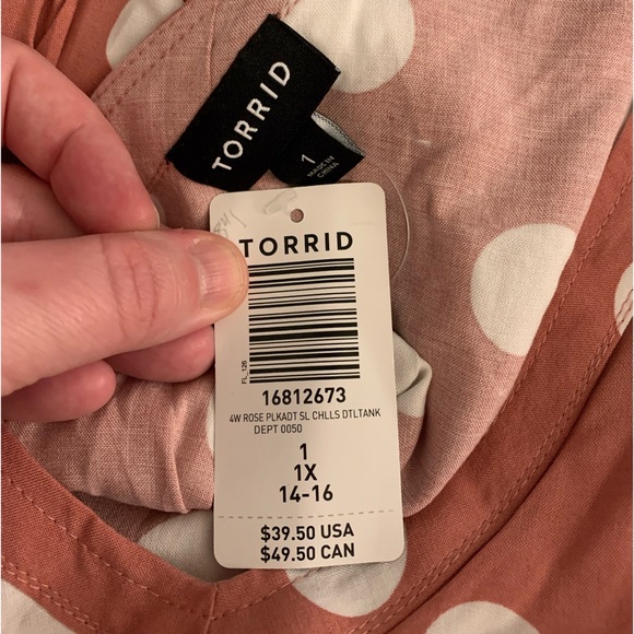 NEW Torrid 1 Challis Pleat Back Detail Tank, Polka Dot, Pink & White - Picture 10 of 10